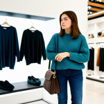 Woman contemplating a purchase**

A woman in her late 20s, wearing modest casual clothing (jeans and a sweater), stands in a well-lit, modern boutique, looking thoughtfully at a stylish handbag. The background is slightly blurred, showcasing other merchandise. She has a contemplative expression. Perfect anatomy, correct proportions, natural pose, well-formed hands, proper finger count, natural body proportions. Safe for work, appropriate content, fully clothed, professional, modest, family-friendly.

**