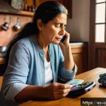 Home 20 감정 경제학의 실용적 적용 사례 - A detailed scene showing a middle-aged Latin American woman sitting at a rustic wooden table in a co...